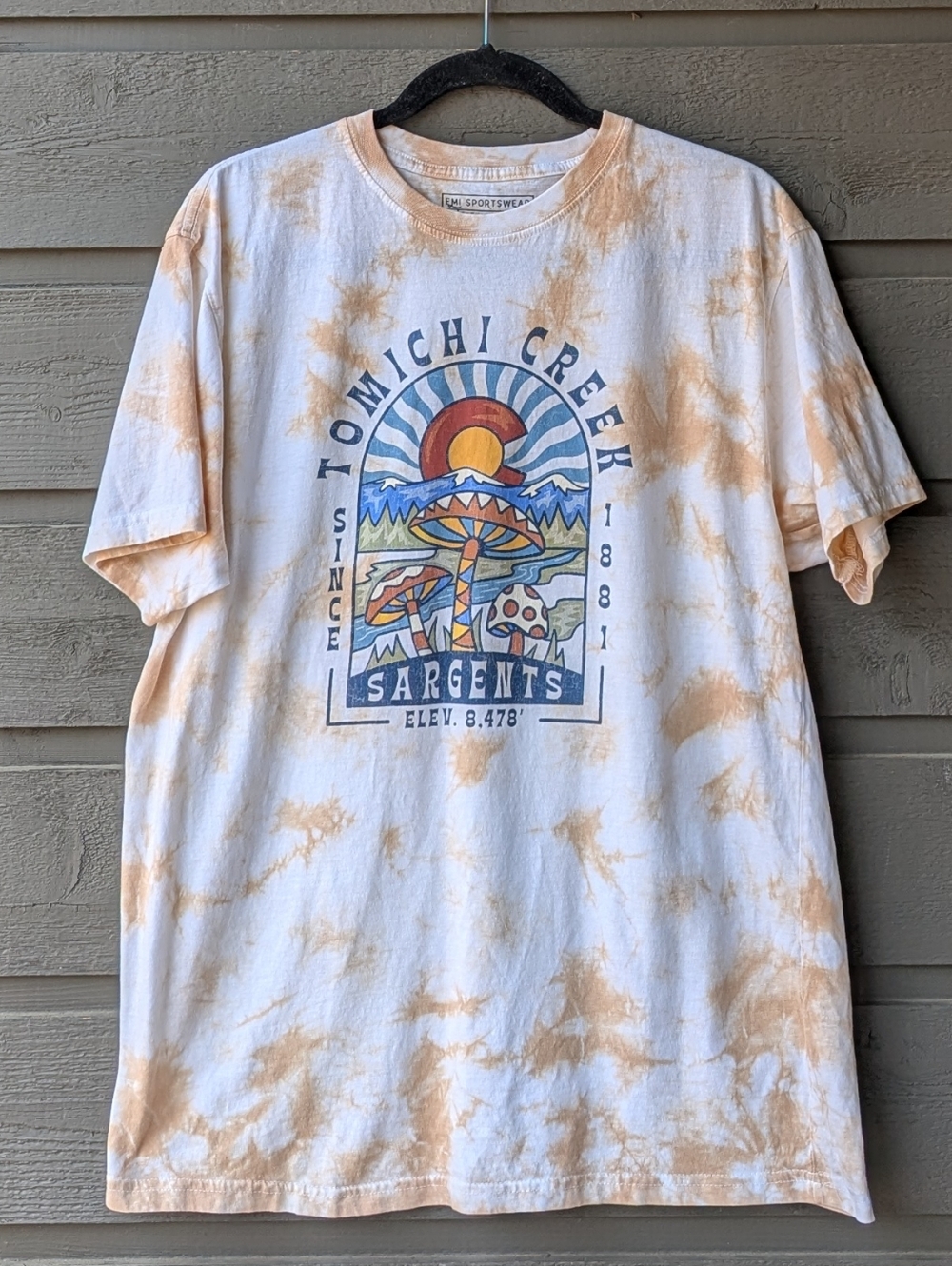 EMI Sportswear Tomichi Creek Sargents Colorado Mushroom Tie Dye 100% Cotton Tee